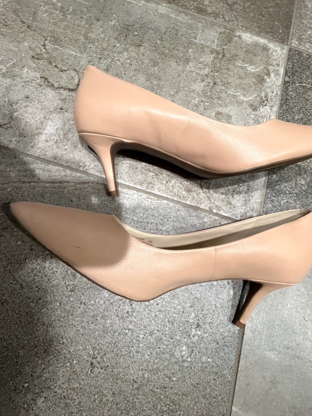 Cole Haan Go-To Nude Leather Pointed-Toe Kitten Heel Pumps